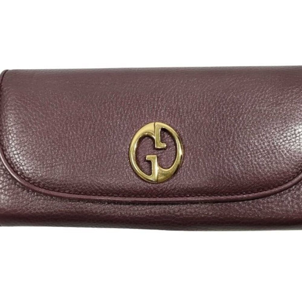 GUCCI Double G Continental Wallet 245739 Bordeaux Leather Women's Bi-fold